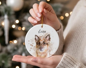 Custom Pet Portrait Ceramic Ornament by Using Pet Photos, Personalized Dog Christmas Keepsake, Pet Loss Remembrance Ornament