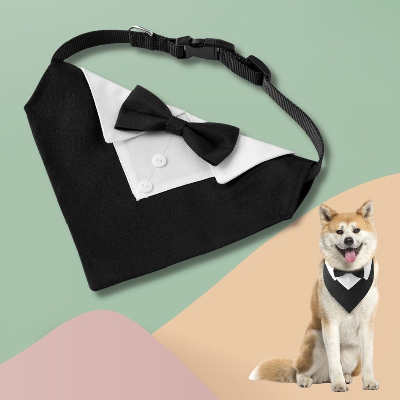 Dog Tuxedo Bandana Wedding Costume Bow Tie Accessory Collar, Dog Best Man Groomsman Ring Bearer Formal Event Over the Collar image 1