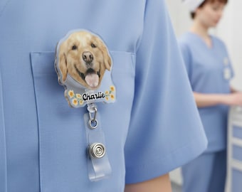 Porta badge avvolgibile personalizzato con volto di animale domestico e nome, porta badge personalizzato per cani e gatti, porta badge avvolgibile per infermieri, simpatico porta badge identificativo da lavoro
