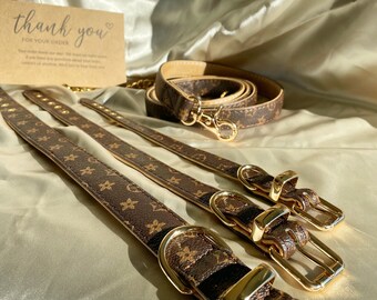 Repurposed luxury dog collar made from authentic upcycled Louis Vuitton  garment bag