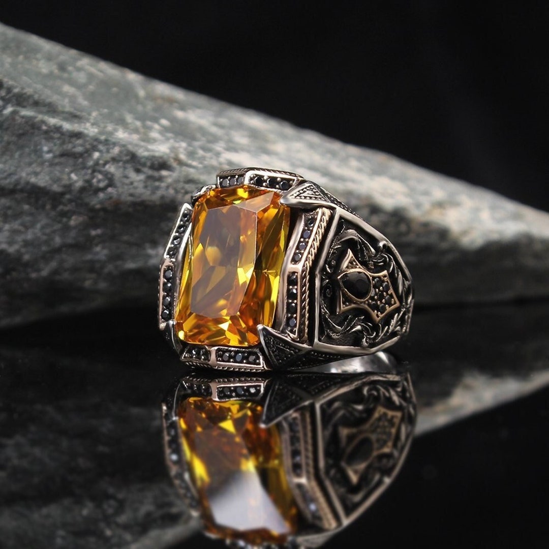 Turkish Handmade Men's Ring-citrine Men's Ring-925k - Etsy