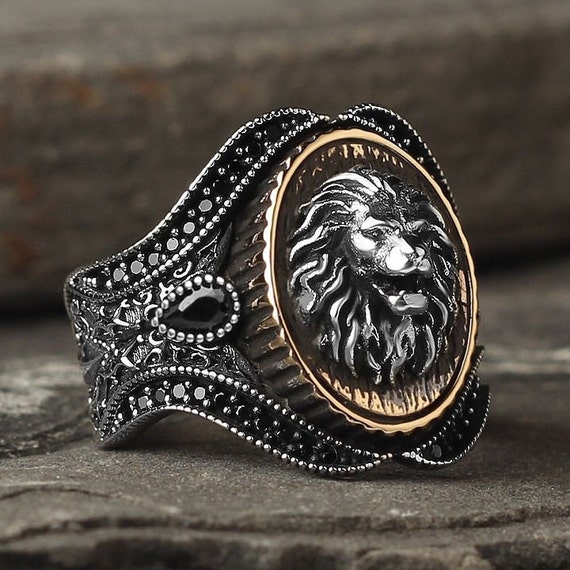Lion Head Ringunique Lion Head Men's Silver Ringedge Etsy