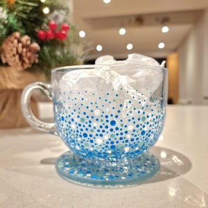 Large coffee cup turquoise glass mug pretty mug set tea cups hot chocolate mug gift for home kitchen accessories polka dot