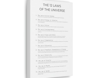 12 Laws of the Universe White Canvas