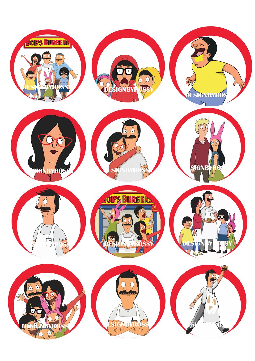 12 Bobs Burgers Printable Digital Download| Printable Cupcake Toppers ...