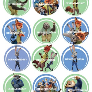 12 Zootopia Printable Digital Download | Printable Cupcake Toppers  | Zootopia Sublimate | DIGITAL Download| PNG l Printable Sticker PNG