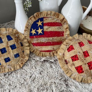 PreOrder - Handmade mini Pie set of 3. Wreath Attachment, coffe bar Decor, American flag patriotic faux pie. Tiered tray decoration