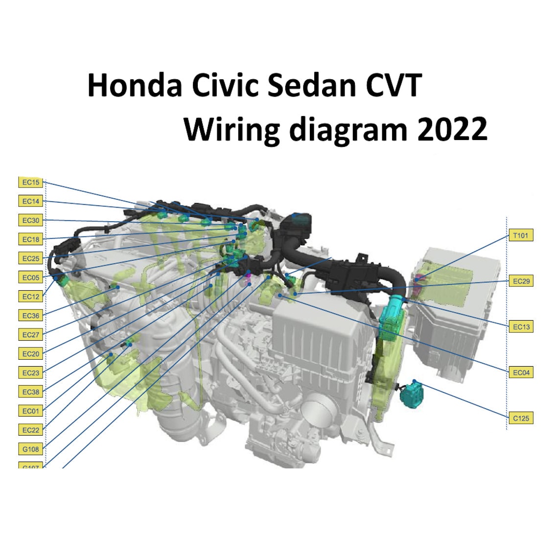 Honda Civic Wiring Diagram 2022 11th Gen FE1 CVT Sedan - Etsy México, image size:1140x1140
