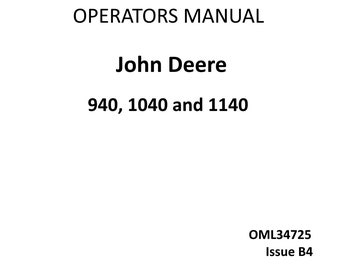 Operators manual John Deere 940 1040 1140 Tractors