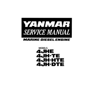 Puede incluir: Imagen en blanco y negro de un Manual de Servicio Yanmar para Motores Diésel Marinos. El texto incluye "YANMAR", "SERVICE MANUAL", "MARINE DIESEL ENGINE" y los números de modelo 4JHE, 4JH-TE, 4JH-HTE y 4JH-DTE.