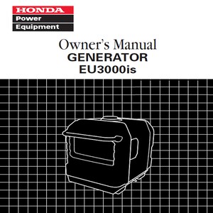 May include: Black and white line drawing of a Honda generator, labeled "Owner's Manual GENERATOR EU3000is". The Honda logo is in red and white, with the words "Power Equipment" below it.
