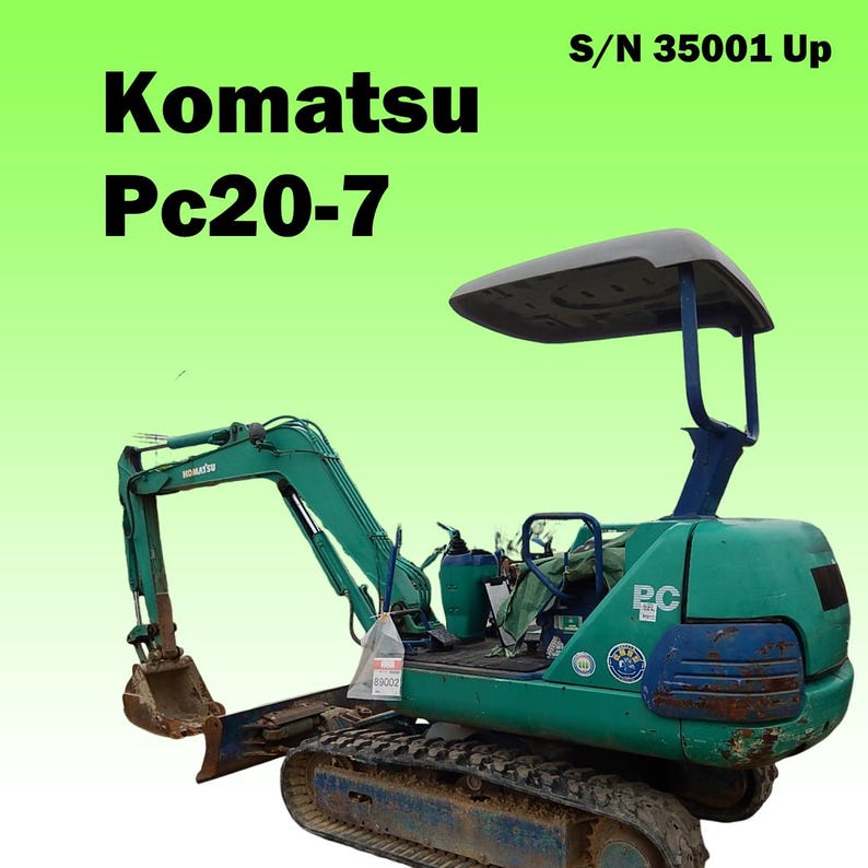 May include: A Komatsu PC20-7 mini excavator, painted in teal and blue, with a protective canopy. The machine has a bucket and tracks for mobility. The text "Komatsu Pc20-7" is visible on the image.