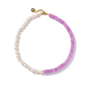 Jade pearl necklace 18K gold plated or 925 sterling silver / individual length / genuine freshwater pearls / half and half / pink necklace with pearls
