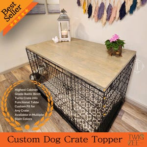 Custom Dog Crate Topper | Solid Wood Kennel Table Cover | Personalized Pet Name | Baltic Birch | Modern Pet Furniture | Durable & Stylish