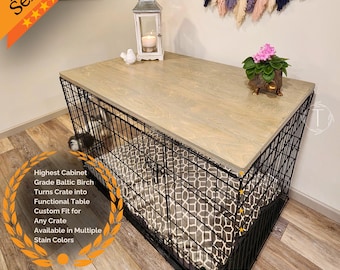 Custom Dog Crate Topper | Solid Wood Kennel Table Cover | Personalized Pet Name | Baltic Birch | Modern Pet Furniture | Durable & Stylish
