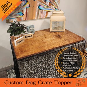 Custom Dog Crate Topper | Solid Wood Kennel Table Cover | Personalized Pet Name | Baltic Birch | Modern Pet Furniture | Durable & Stylish