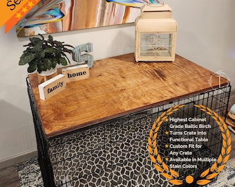 Custom Dog Crate Topper | Solid Wood Kennel Table Cover | Personalized Pet Name | Baltic Birch | Modern Pet Furniture | Durable & Stylish