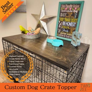 Dog Crate Kennel Topper, Solid Wood Dog Kennel Table Cover | Personalized Pet Name | Baltic Birch | Modern Pet Furniture | Durable & Stylish