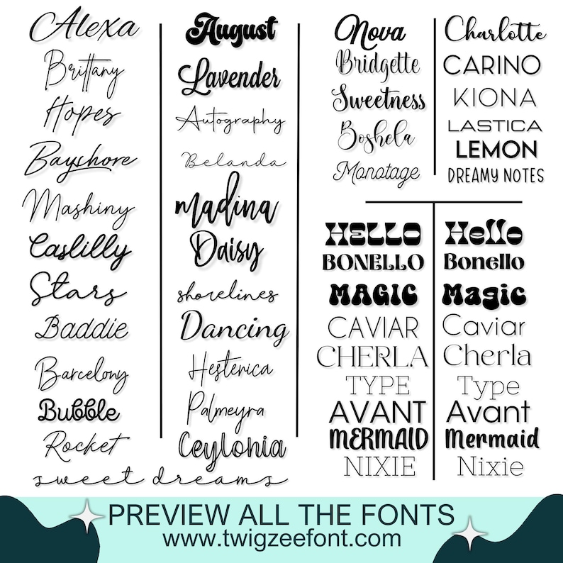 a large set of handwritten font styles