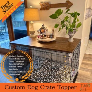 Custom Dog Crate Topper | Solid Wood Kennel Table Cover | Personalized Pet Name | Baltic Birch | Modern Pet Furniture | Durable & Stylish