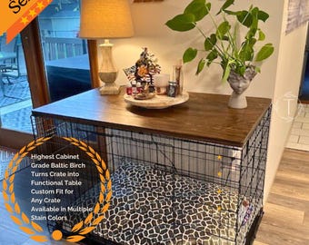 Custom Dog Crate Topper | Solid Wood Kennel Table Cover | Personalized Pet Name | Baltic Birch | Modern Pet Furniture | Durable & Stylish