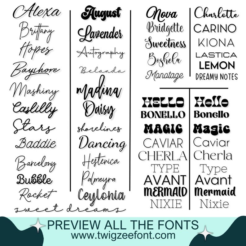 a large set of handwritten font styles