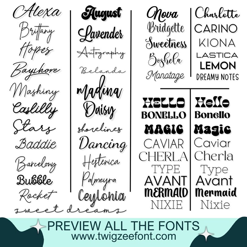 a large set of handwritten font styles