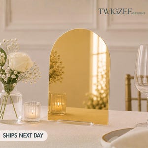 Mirrored Gold Arch Shaped Blank Acrylic Sign - Luxe Wedding Table Decor