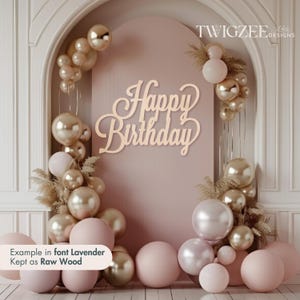 Happy Birthday Wooden Script Sign | Large Party Backdrop Decor (Natural Wood)