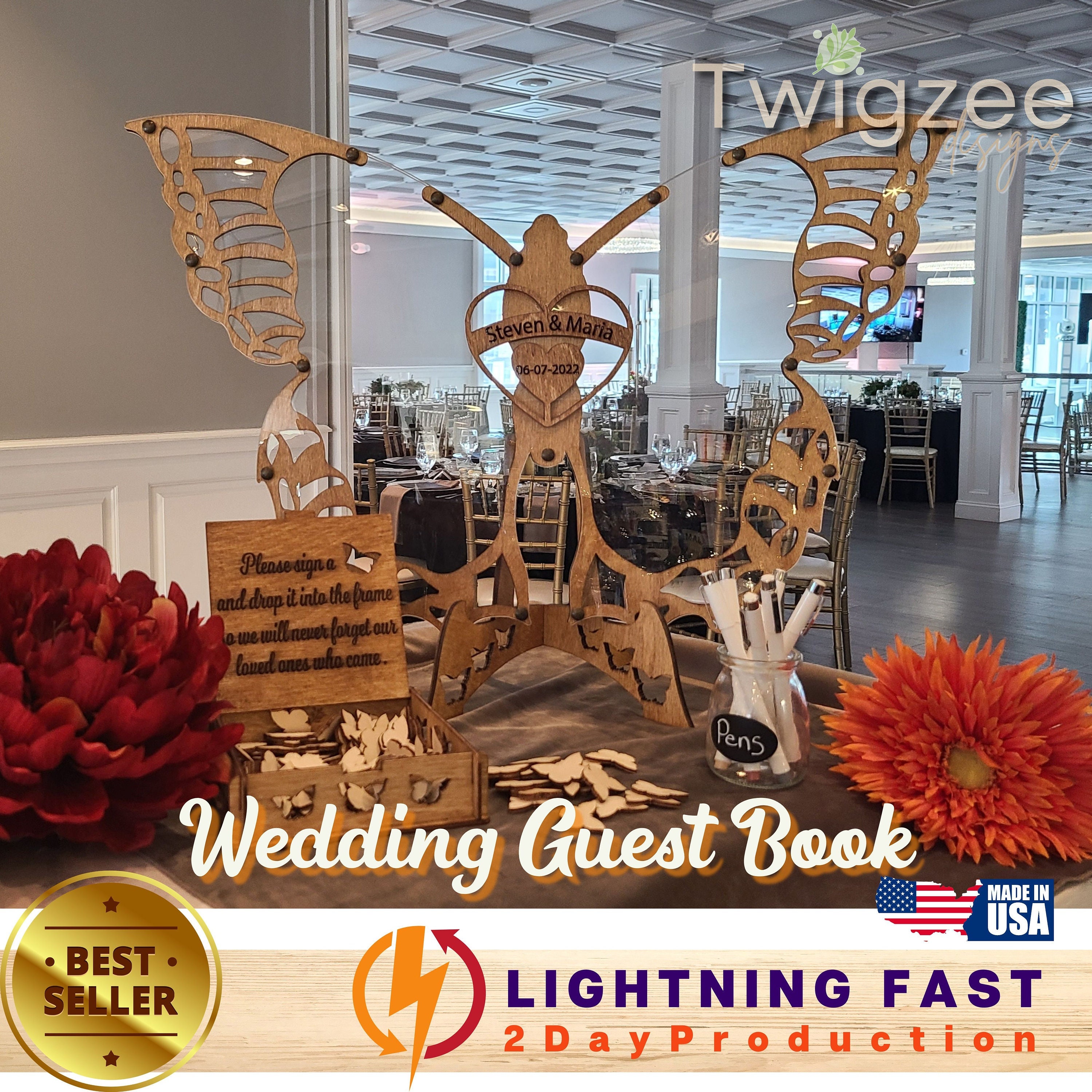 Rustic Baltic Birch Butterfly Guest Book