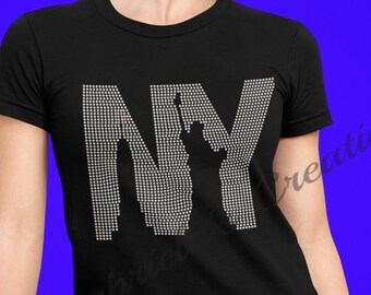 Women's New York Rhinestone Shirt, Vacation Tshirt, Bling tees