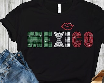 Mexico Rhinestone Shirt, Women's Cinco de Mayo tshirt, Mexican shirts, Festive tees