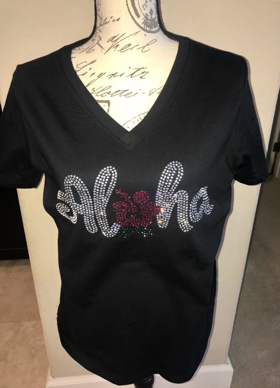 Aloha Rhinestone Shirt, Women's Hawaii Beach Tshirt, Bling shirt, Inspirational Sayings, Vacation Tees