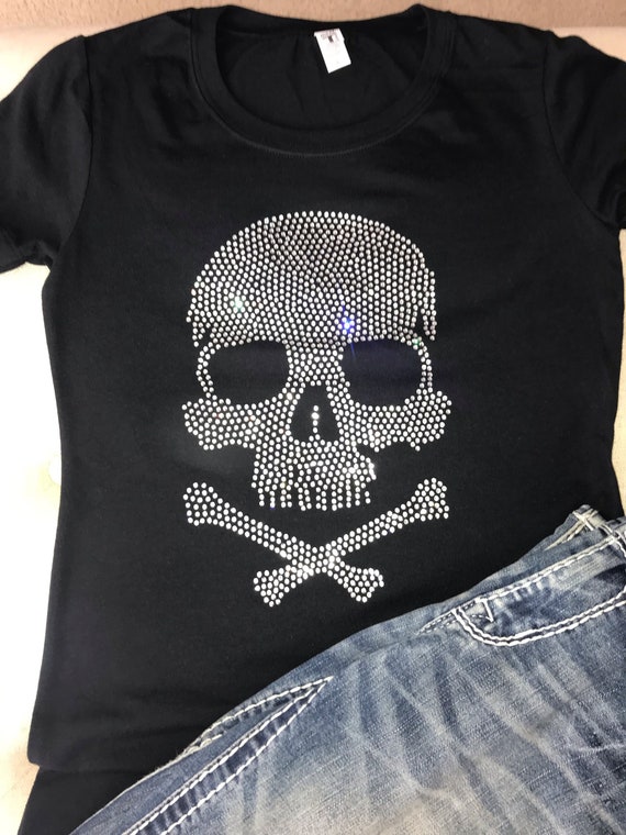 Skull and Bones Rhinestone Shirt Heavy Metal Tshirt - Etsy