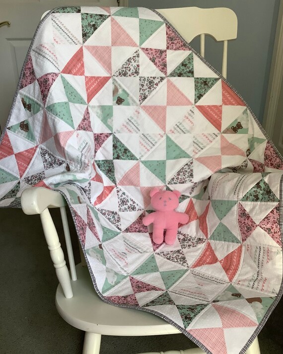 Handmade Baby Quilt Gender Neutral Bears Hourglass Etsy