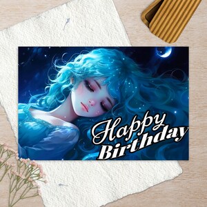 Cartão de aniversário de mangá com céu estrelado – Cartão postal mágico feito de papel de alta qualidade