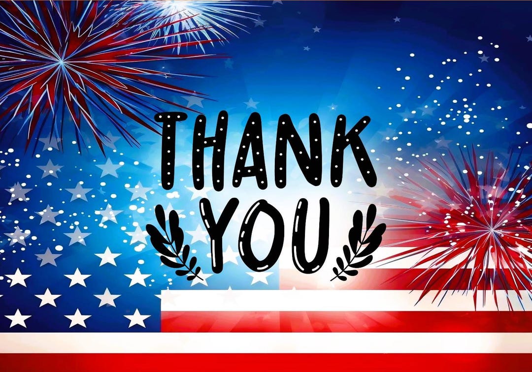 Thanks Fireworks Thank You Card With Fireworks and Stars – USA Patriotic Greeting for ...