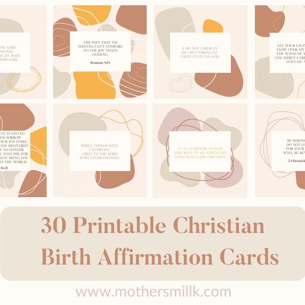 Set of 30 Christian Birth Affirmation Cards (Pack One) | Digital Download | Positive Birth Quotes | Bible Verse | Birth Mantra