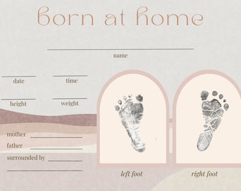 Keepsake Home Birth Certificate Printable | Midwives, Doulas, Birth Workers | Gifts for Moms | Inkpad Baby Footprints | Digital Download