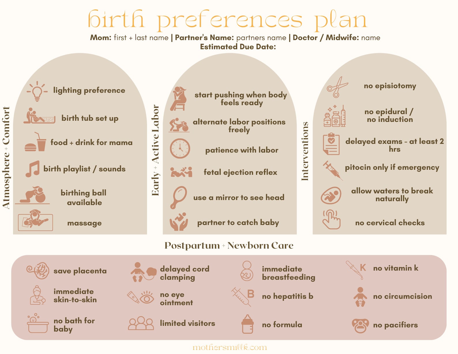Editable Birth Plan Template / Visual Birth Plan / Natural Birth