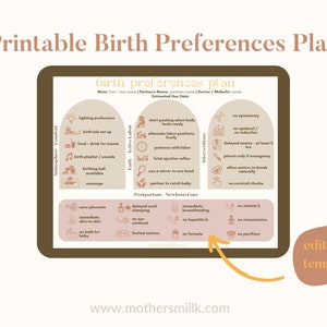 Editable Birth Plan Template / Visual Birth Plan / Natural Birth ...