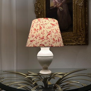 Exquisite Handmade Toile de Jouy Lampshade Featuring Red/Pink Birds