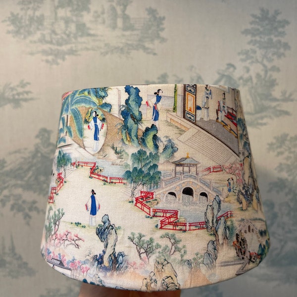 Pantalla de lámpara hecha a mano Chinoiserie - toile de jouy