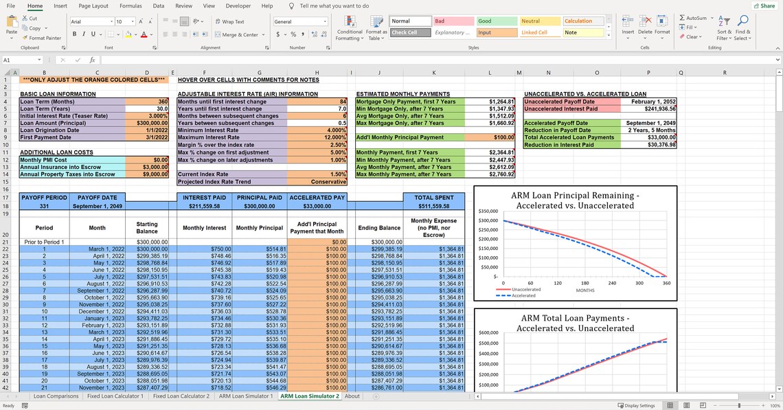 Combo Loan Calculator for Fixed and ARM Loans and Mortgages Etsy