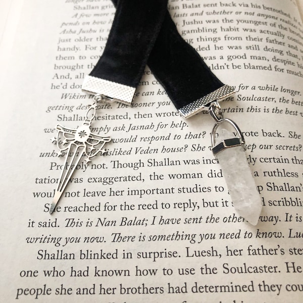 Dagger and Quartz Velvet Bookmark, Witchy Gifts, Crystal Lover, Stocking Stuffer for Her, Cottagecore, Silvet, Pendant, Custom Gift