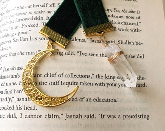 Moon and Quartz Velvet Bookmark, Witchy Gifts, Crystal Lover, Stocking Stuffer for Her, Cottagecore