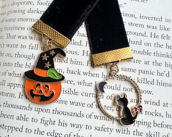 Spooky Ribbon Bookmark, Halloween Gifts, Pumpkin and Cat Bookmark, Cat Lover, Spooky Season, Classic Halloween, Witchy Pumpkin, Charms, Moon