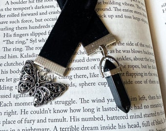 Butterfly Bookmark, Pretty Bookmark, Dark Academia, Crystal Pendant, Gifts Under 15, Goth Girl, Black Bookmark, One of One, Dark Aesthetic