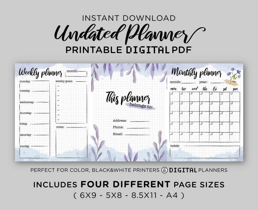 Floral Undated Planner Printable PDF Journal Digital Instant - Etsy