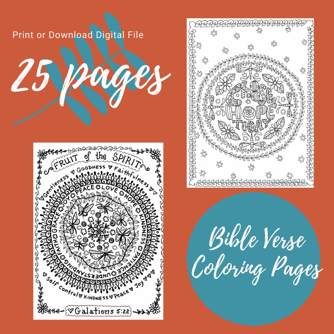 bible verse coloring pages pack of 25 etsy